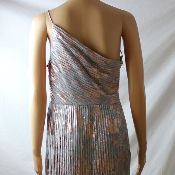 Adrianna Papell Gold Shimmer One Shoulder Dress Size 6 - Picture 4 of 4